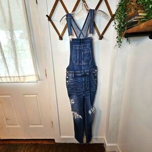 American Eagle Stretch Tomgirl Denim‎ Overalls Distressed Size Medium